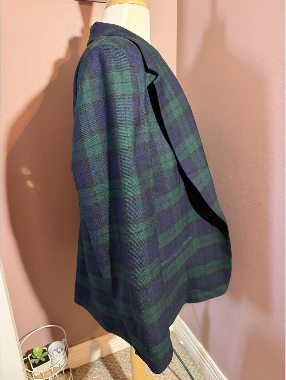 Pendleton 100% Wool Plaid Blazer Womens 16 Green Blue Made In USA Vintage - Picture 5 of 9